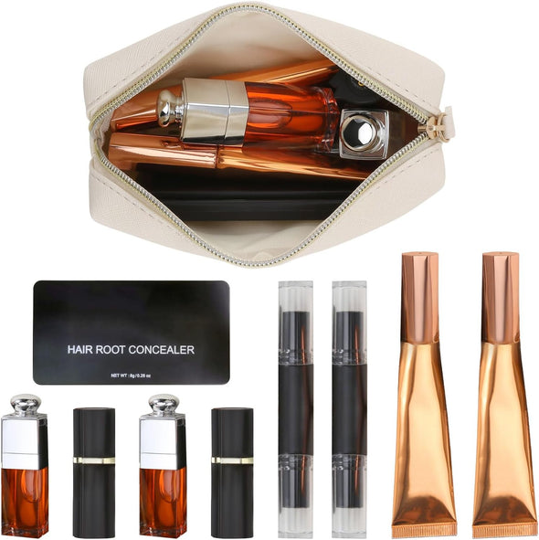 Leather Makeup Bag for Purse Travel, Portable Small Cosmetic Organizer for Women and Girls, Make up Bag with Zipper