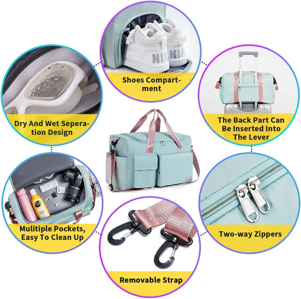 FIORETTO Women'S Gym Duffle Bag with Shoes Compartment, 37L Capacity, Ideal for Travel, Gym, Sports, Duffel, Weekender