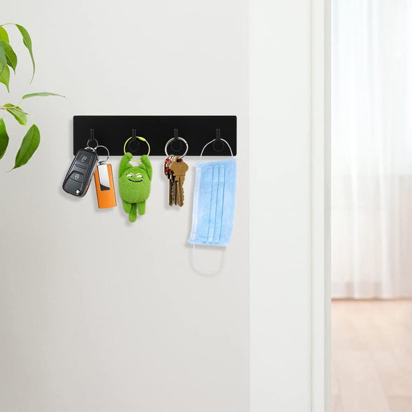 Picowe Key Holder for Wall Decorative, Adhesive Stainless Steel Key Hooks, Key Hanger Key Organizer for Wall, Towel Hook Coat Hanger for Entryway Hallway Kitchen(Four Rows,Black 1PCS)