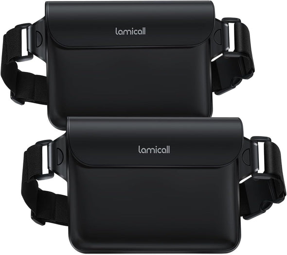 Lamicall Waterproof Fanny Pack - [2Pack] [Easy Handling] Dry Bags Waterproof Pouch with Elastic Waist Strap for Swimming, Beach, Kayaking, Cruise Ship Essentials, 8.7” for Iphone 16 15 14 13 Pro Max