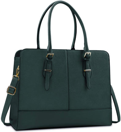 Laptop Bag for Women Leather Work Tote 15.6 Inch Laptop for Computer Bag Waterproof Business Office Professional Large Capacity Handbag Shoulder Bag Deepgreen