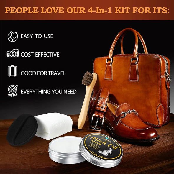 4-In-1 Mink Oil Leather Conditioner and Cleaner 3.52 Oz - Premium Waterproof Formula for Boots and Shoes