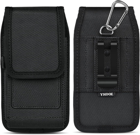 Ykooe Cell Phone Holster Compatible with Iphone 16/15/14/13/12 Pro Max & plus Models - Belt Clip and Card Holder, Black, XL