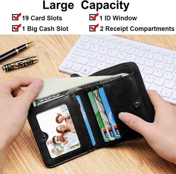 HUANLANG Mens Wallet RFID Blocking Multi Card Holder Wallets for Men Bifold Wallet with Zipper Small Men'S Leather Wallet