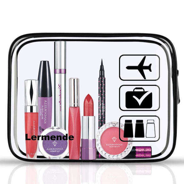 Lermende 2Pcs Clear Toiletry Bag TSA Approved Travel Bag,Carry on for Travel,Airport Airline Accessories Compliant Bag,Quart Sized Makeup Cosmetic Bag Women Men (Black, 2 Pack)