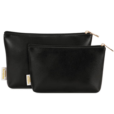 Wandering Nature Makeup Bag Small Cosmetic Bag for Purse 2 Pack Small Make up Pouch Vegan Leather Cute Travel Pouch with Zipper for Women, Black