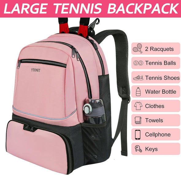Ytonet Tennis Bag Tennis Backpack for Women Men 2 Rackets with Insulated Pocket Ventilated Shoe Compartment