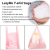 Lazyme T Shirt Bags, Pink Plastic Bags with Handles for Grocery and Retail, Bolsas De Plastico Para Negocio, 12X20 Inches (50 Pcs)