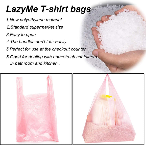 Lazyme T Shirt Bags, Pink Plastic Bags with Handles for Grocery and Retail, Bolsas De Plastico Para Negocio, 12X20 Inches (50 Pcs)