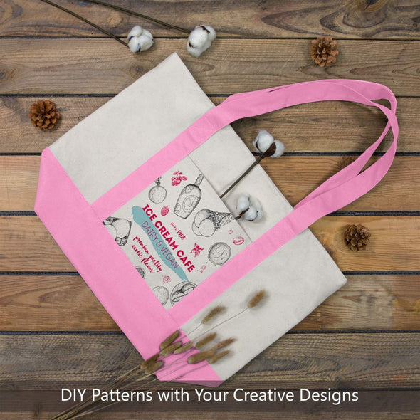 Topdesign 1-Pack Canvas Tote Bag with an External Pocket, Reusable Grocery Shopping Bag, Top Zipper Closure, Daily Essentials (Pink/Natural)