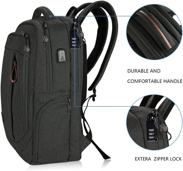 KROSER Laptop Backpack Large Computer Backpack Fits up to 17.3 Inch Laptop with USB Charging Port Water-Repellent Travel Backpack Casual Daypack for Business/College/Women/Men-Charcoal Black
