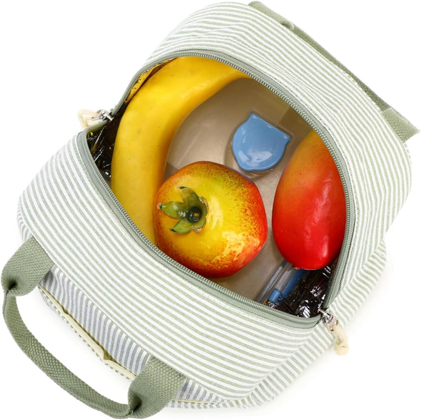 Bluboon Lunch Bag for Women Men Cute Corduroy Lunch Tote Bags Reusable Insulated Lunch Box Large Capacity Reusable Insulated Cooler for Work Picnic or Travel (Stripes Green)