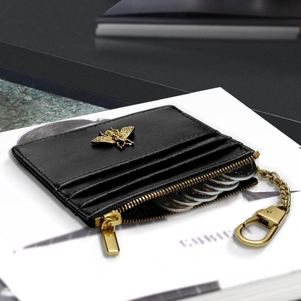 SEAVILIA Card Holder Keychain Wallet for Women with ID Window RFID Coin Purse Bee Gifts Slim Minimalist Small Wallet