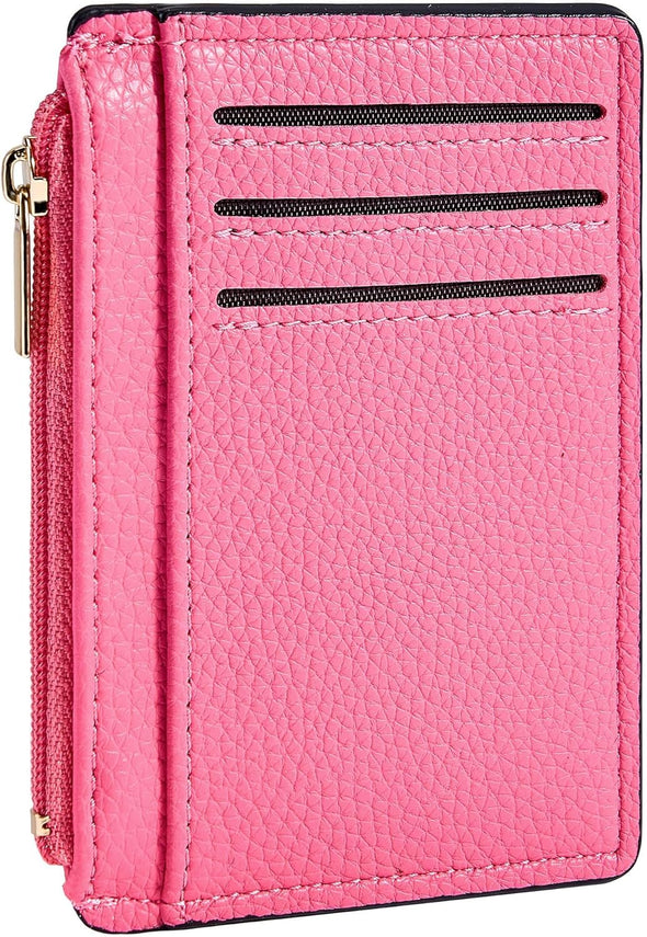 Credit Card Holder for Women Slim Minimalist Front Pocket RFID Blocking Wallet Small Compact Card Case with ID Window, Pink