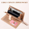 Women'S Long Leaf Bifold Wallet Leather Card Holder Purse Zipper Buckle Elegant Clutch Wallet Handbag for Women - Pink