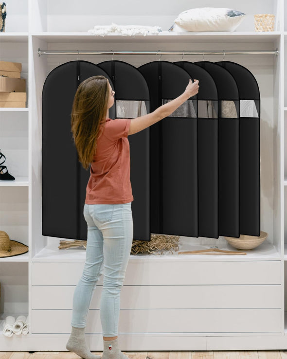 Garment Bags for Hanging Clothes (8 Packs?43 Inches) Washable Black Suit Bags for Closet Storage and Travel with Clear Window