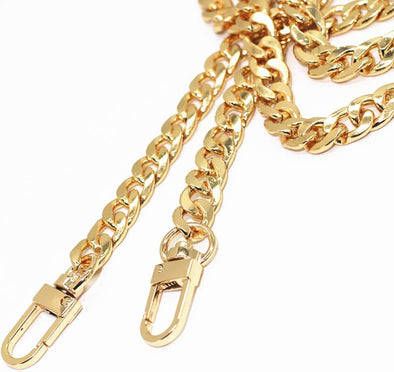 WEICHUAN 47"/120Cm DIY Iron Flat Chain Strap Purse Chain Accessories Purse Straps Shoulder Cross Body Replacement Straps, with Metal Buckles (Gold)