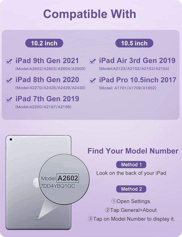 Hamile for Ipad 9Th Generation Case with Keyboard 10.2 Inch - Backlit Wireless Detachable Folio Keyboard Cover with Pencil Holder for Ipad 8Th Gen/7Th Gen/Ipad Pro 10.5"/Ipad Air 3Rd Gen (Purple)