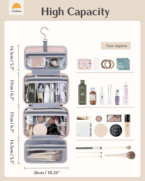 Travel Hanging Toiletry Bag for Women - Waterproof Cosmetic Organizer with Clear Window, Lightweight Bathroom Bags for Essentials, Makeup, Shampoo, Toiletries (Pink, Medium)