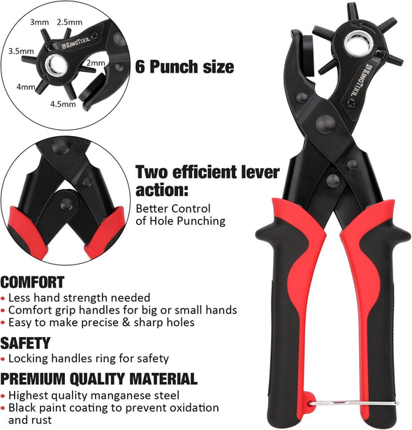 Kingtool Leather Hole Punch Set, Super Heavy Duty Rotary Puncher, Multi Hole Sizes Maker Tool