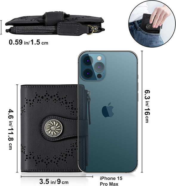 Small Wallet for Women Bifold RFID Blocking Card Holder Leather Wallets with Zipper Coin Pocket