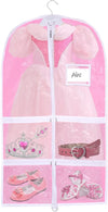 Pink Kids Dance Garment Bag for Hanging Clothes,37 Inch Waterproof PVC Travel Garment Bag with 3 Pockets for Dance Costumes,Sports,Skating,Theatre,Beauty Pageants & More