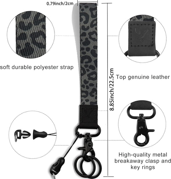 Yiflin Cute Wrist Lanyard for Keys, Keychain, Wallet, Id Holder, Cell Phone, Wristlet Lanyard Key Chain Holder（Black Leopard）