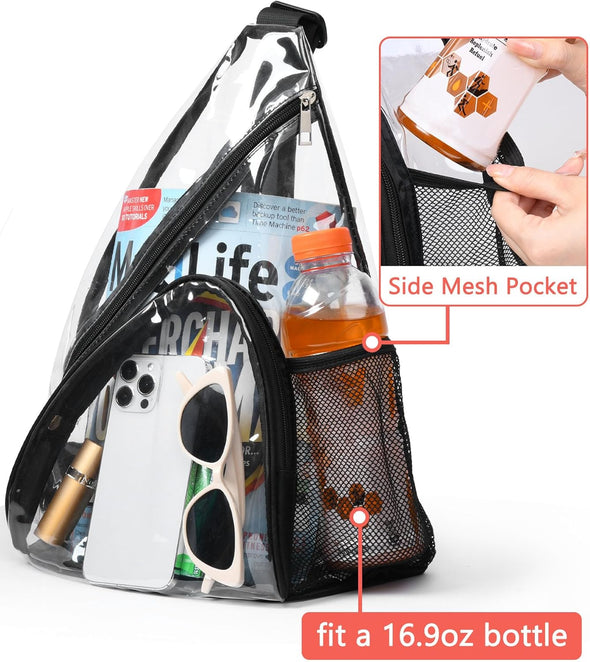 HULISEN Clear Sling Bag, Clear Bag Stadium Approved, Transparent Shoulder Crossbody Backpack Chest Casual Daypack