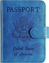 Passport Holder Cover Wallet RFID Blocking Leather Card Case Travel Accessories for Women Men (Blue)