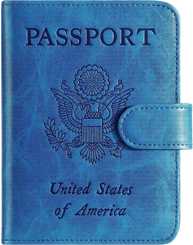 Passport Holder Cover Wallet RFID Blocking Leather Card Case Travel Accessories for Women Men (Blue)