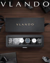 Vlando Watch Case for Men, 6-Slot Watch Box with Glass Lid, Lockable, Business Textured Leather, Soft Pillow, Gift for Fathers, Husband, Friend - Black