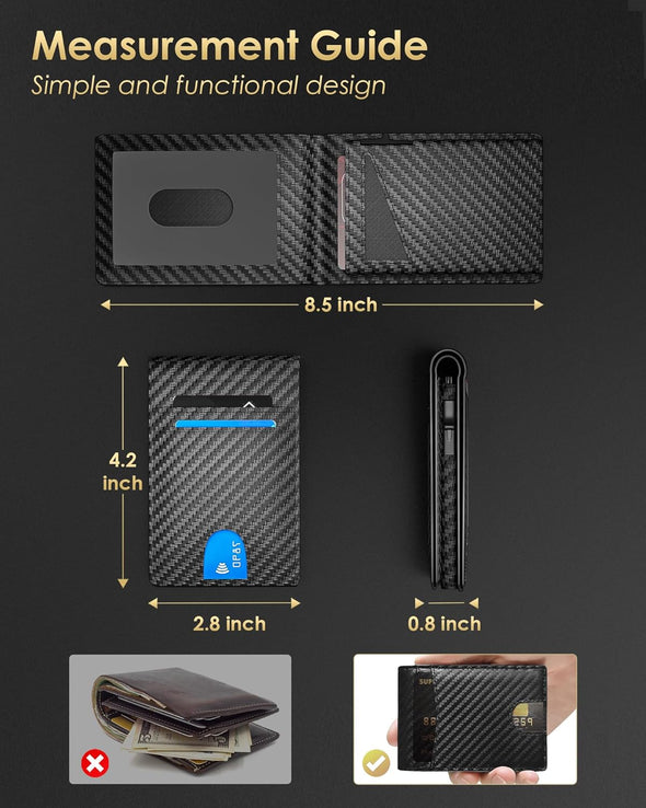 2025 Wallet for Men - RFID Blocking [Functional & Practical] Bifold Slim Minimalist Credit Card Holder Pop up Wallet Metal Case with Cash Slot, Front Pocket with ID Window, Gift Boxed (Carbon Fiber)
