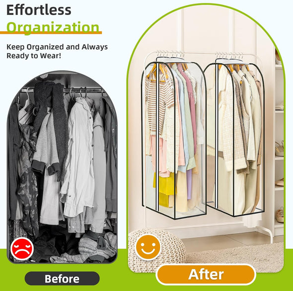 LANDNEOO 6 Pack Clear Garment Bags for Hanging Clothes with Zippers on Double Sides - 10'' Gusseted Clothes Storage for Coat, Dress, and Fur in Closet - 40'' Long Suit Bags