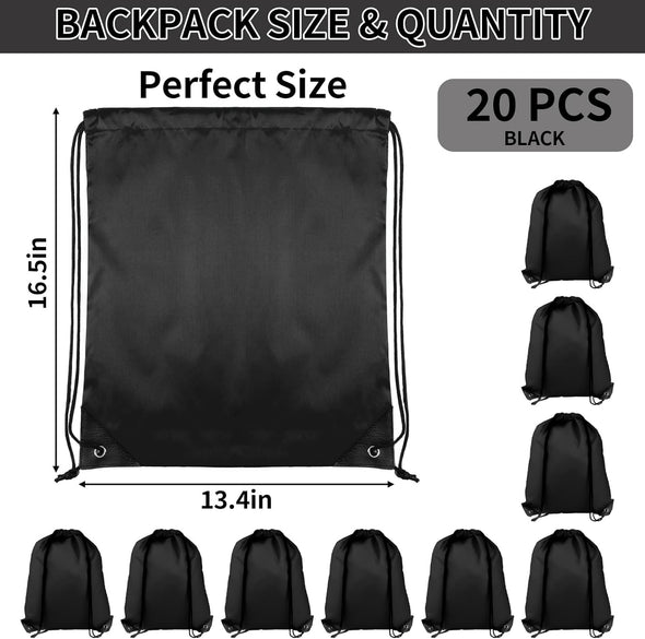 Drawstring Backpack 20Pcs Drawstring Bags, Draw String Back Bag Drawstring Bags Bulk for Sports, Gym, Travel, Swimming, Beach (Black)