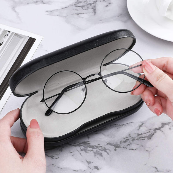 Moko Double Eyeglass Case, Contact Lens Case with Mirror Tweezers Remover, 2 in 1 Double Sided Portable Contact Lens Box Holder Container Soak Storage Kit Sunglasses Pouch for Men & Women, Black
