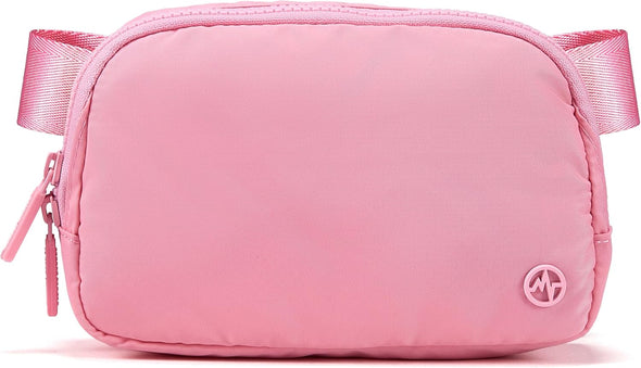 Pander Two Way Zipper Fanny Pack Nylon Everywhere Belt Bag for Women, Water Repellent Waist Packs, Crossbody Bags with Adjustable Strap (Light Pink).