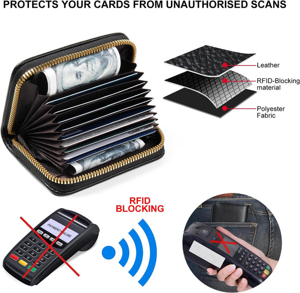 Credit Card Holder RFID Card Case Wallet, Small Accordion Zipper Card Case Holder, Card Organizer Case for Women Men