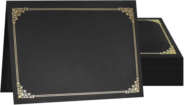 SUNEE Certificate Holders(Black, 50 Packs), Diploma Covers Gold Foil Border, for Letter Size 8.5X11 Certificates, Cardstock, Document Papers