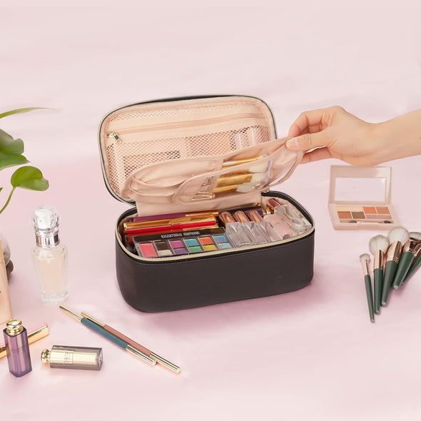 OCHEAL Small Cosmetic Bag,Portable Cute Travel Makeup Bag for Women and Girls Makeup Brush Organizer Cosmetics Pouch Bags-Black