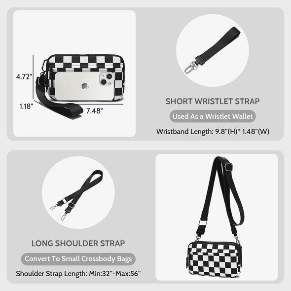 FODOKO Wristlet Wallets for Women Nylon Quilted Wallet with 4 Zippers,Travel Credit Card,Holder Cell Phone Organizer