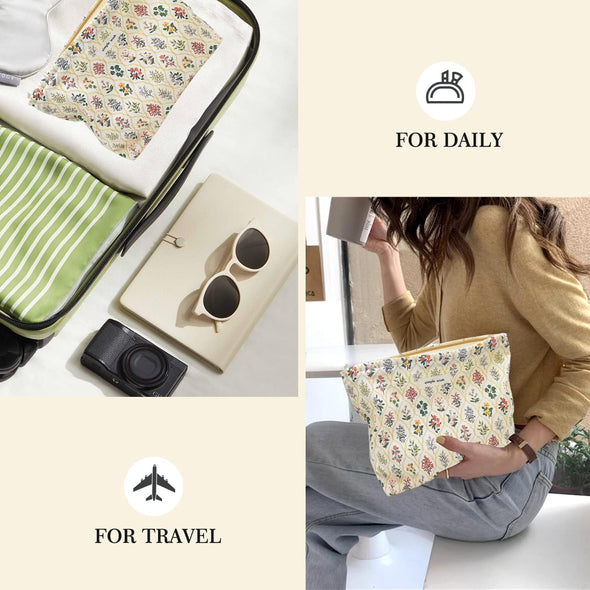 STARDW Aesthetic Floral Makeup Bag Cute Small Cosmetic Bags for Women Girls, Travel Toiletry Bag Large Capacity Zipper Makeup Pouch, Purse Organizer Pouches(Garden)