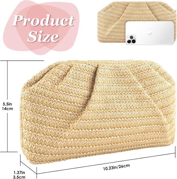 ERKOON Straw Clutch Purse Women, 2025 Summer Beach Crossbody Shoulder Handbag Boho Woven Envelope Cloud Dumpling Pouch Bag