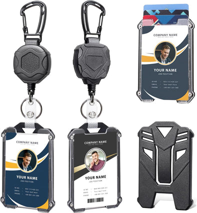 Badge Holder Retractable Clip Heavy Duty Carabiner Badge Reel Keychain with Lanyard ID Cards Holder Cool Tactical ID Holder