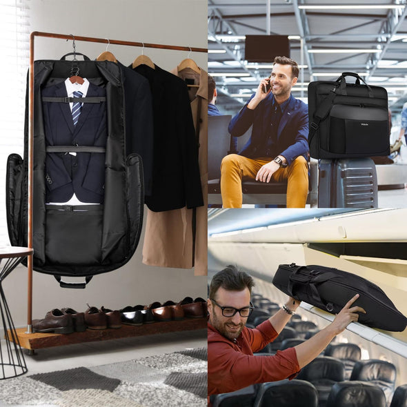 Garment Bag Travel Suit Bag for Men Large 40-Inch Carry on Garment Bag up to 3 Suits for Business Trips,2 in 1 Hanging Suitcase Luggage Bags for Travel,Foldable Carry on Bag Fits 15.6Inch Laptop,Black