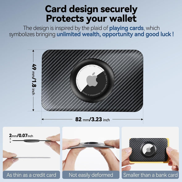 For Apple Airtag Wallet Holder 2 Pack, Ultra Thin Insert Card Case for Apple Air Tag, Carbon Fiber Airtag Card Holder for for Purse, Backpack Wallet, Handbag, Clutch Bag - Black