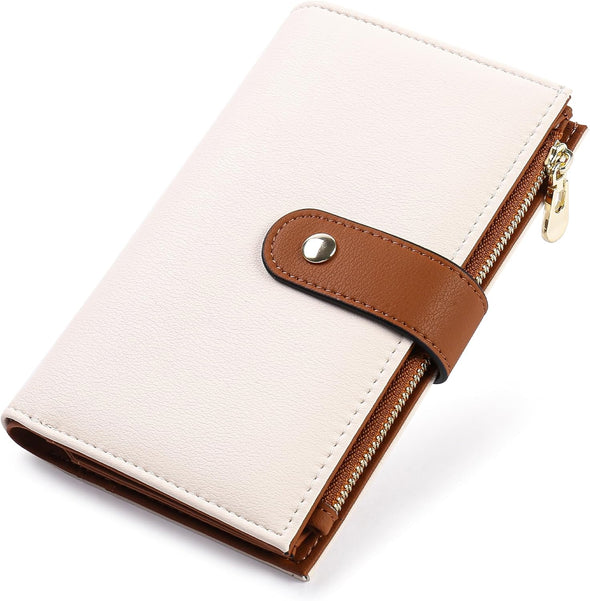 Women'S Wallets RFID Blocking Leather Trifold Clutch Wallet Credit Card Holder Ladies Travel Wallet Purse with Pen Holder