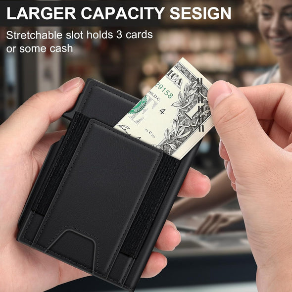 Wallet for Men Wallet with Slim Pop up Card Holder 9-13 Cards, Bifold Minimalist Smart Wallet RFID Blocking Credit Card Holder with ID Window & Stretchable Cash Slot Compact Metal Aluminum Card Case