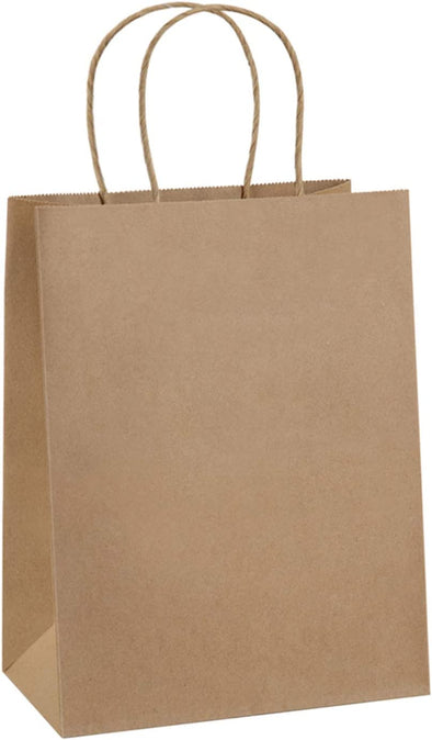 Bagdream Gift Bags 8X4.25X10.5 100Pcs Kraft Brown Paper Gift Bags with Handles Bulk for Wedding, Party Favor, Grocery, Shopping, Retail, Merchandise Medium Paper Sacks