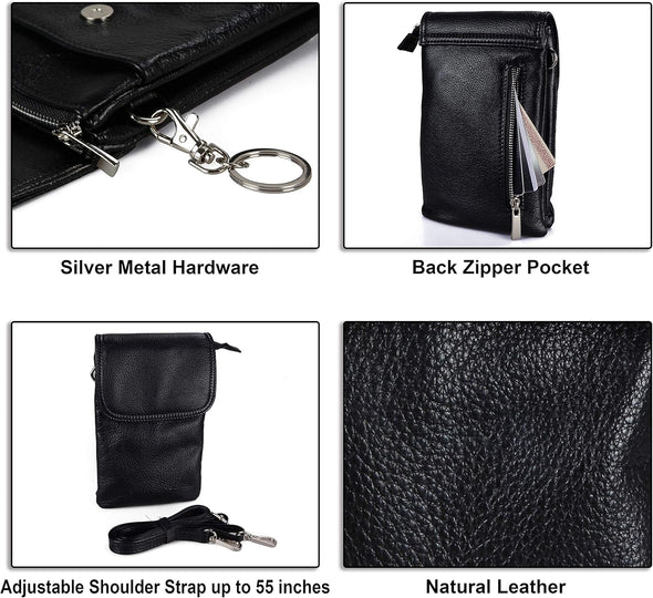 Befen Genuine Leather Small Crossbody Bags for Women Cell Phone Bag Cross Body Purses,Silver Zipper