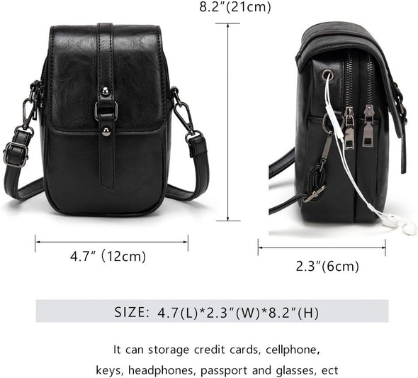 Myfriday Vintage Crossbody Phone Bag for Women, Small Leather Shoulder Purse and Handbag with Tassel&Rivet Decoration